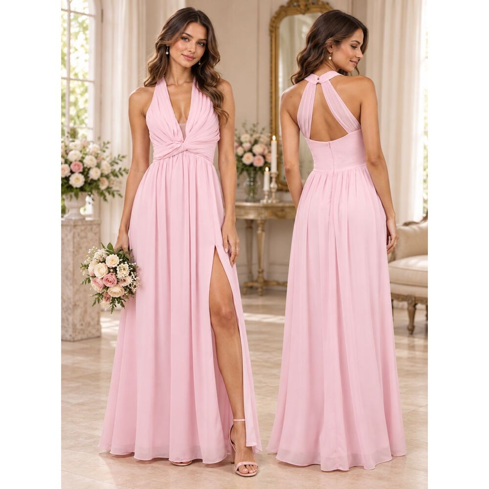 Lulus Marilina Dress Light Pink Maxi Twist Front Size S NWOT